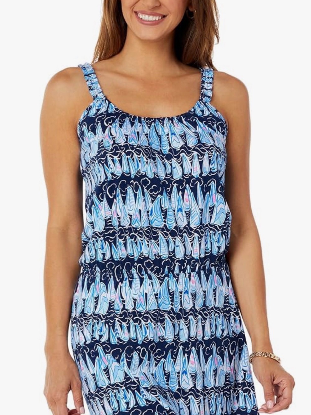 Lilly Pulitzer Loro Dress in Low Tide Navy Sails. Size Medium